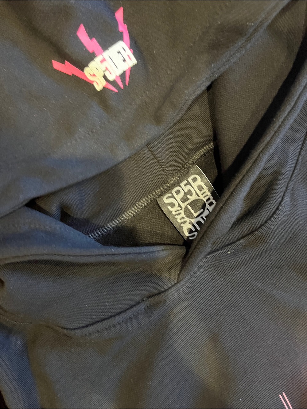 Spider Pink Spiderweb 555 Cotton Streetwear Hoodie Black - Size Large - Picture 2 of 3